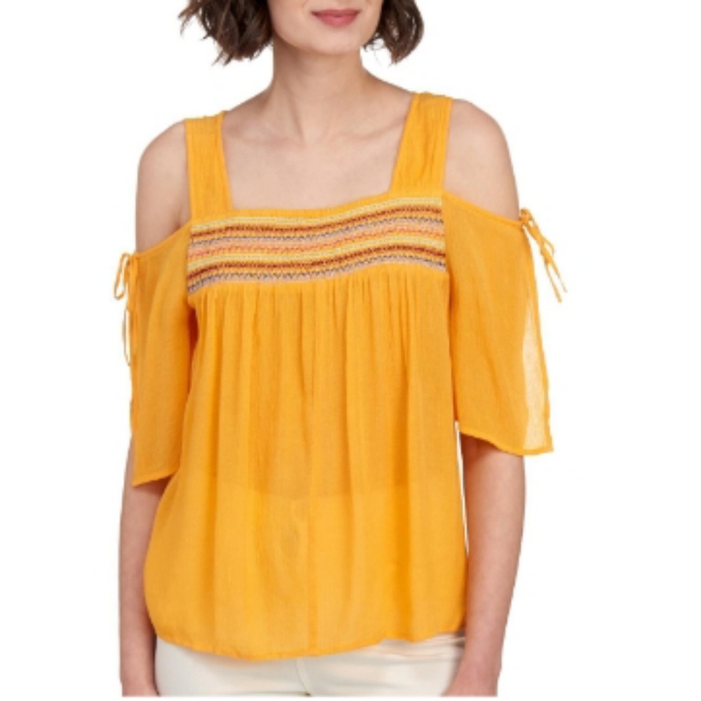 Rocks & Indigo Colorful Smocked Cold Shoulder Top 